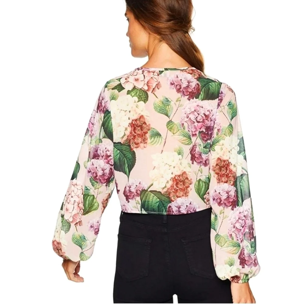Show Me Your Mumu Floral Bohemian Tie Top With Plunging Neckline. Size M - Picture 4 of 8